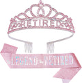 SuPoo Retirement Party Decorations Retired Sash for Women Pink Retired Tiara Crown Rhinestone Headband Retirement Gifts The Legend Has Retired Sash for Both Women and Men Party Supplies Favors