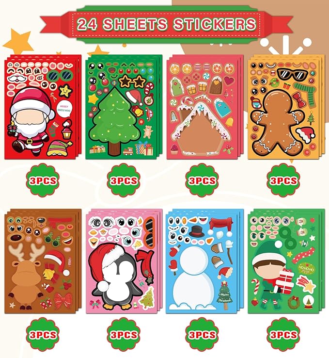 Christmas Stickers – DIY Christmas Crafts – Xmas Decorative Stickers for Holiday Decorations and Craft Supplies (24 Sheets)