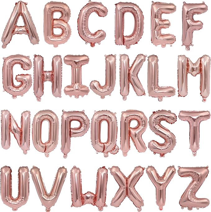 2 Set 52Pcs Rose Gold Alphabet A-Z Letter Balloons 16in Balloon Foil Letter Decorations Party Decor Rose Gold Letter Balloons Alphabet A-Z Party Supplies