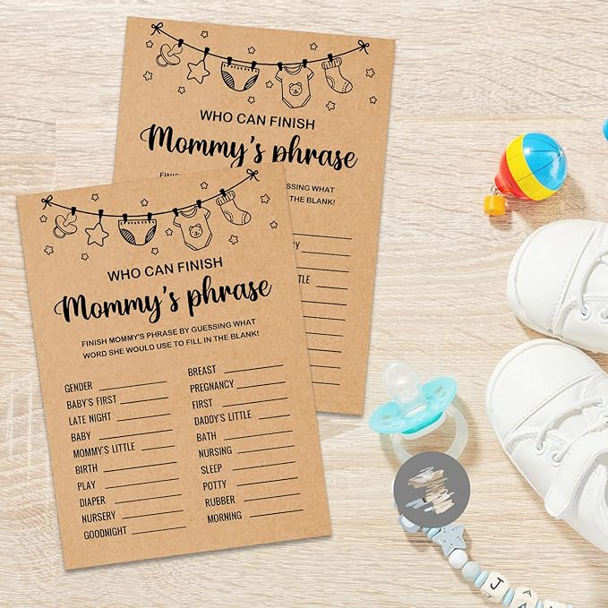 Baby Shower Game, Who Can Finish Mommy's Phrase Game Cards, Set of 30 Cards, Baby Shower Party Games Supplies & Activities, Gender Reveal Games For Guests, Baby Shower Ideas, Kraft
