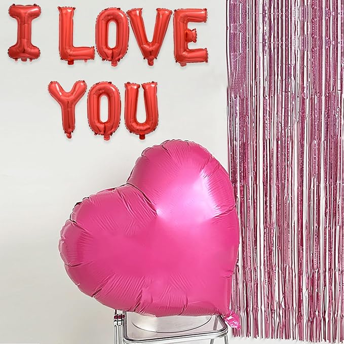 2 Set 16Pcs Red I LOVE YOU Letter Balloons 16in Balloon Foil Letter Decorations Party Decor Red Letter Balloons I LOVE YOU Party Supplies