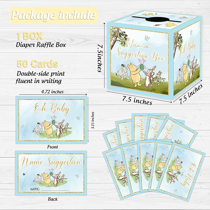 Winnie Baby Shower Decorations-The Pooh Baby Shower Games-Winnie Party Decorations-Baby Name Suggestion Cards with Box Name Suggestion Cards,Blue