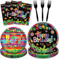 96 Pcs Mexican Birthday Party Plates, Fiesta Party Decorations Supplies Cinco De Mayo Carnival Birthday Disposable Paper Plates Napkins Colorful Stripe Serape Baby Shower Tableware, Serves 24