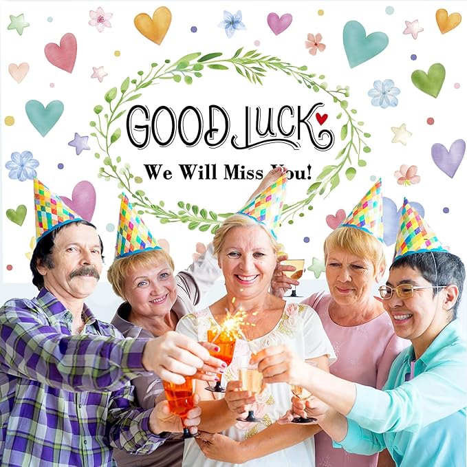 Colorful Good Luck We Will Miss You Backdrop Banner Photography Background for Retirement Farewell Going Away Leaving Coworker Goodbye Graduation Theme Party Decoration Supplies 72.8 * 43.3in