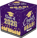 Graduation Card Box 2026 - Congrats Grad Card Boxes Holder, Purple and Gold Class of 2026 Graduation Gift Cards Box for Graduation Party Decorations 2026 Favors Decor Supplies Props,9x 9 x 9 inches