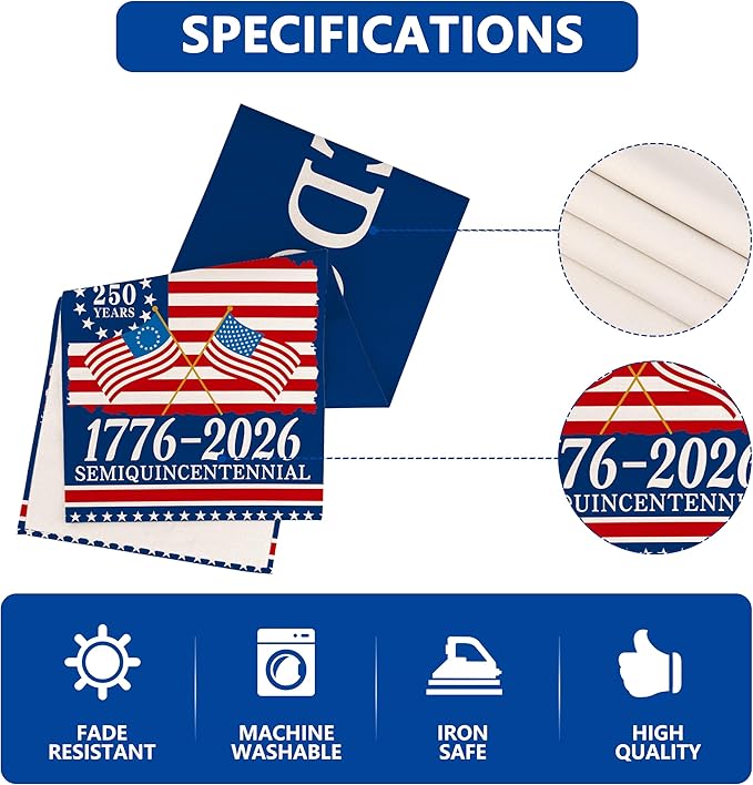 250 Anniversary USA Table Runner, 4th of July Table Runner 250th Anniversary Decorations America Patriotic 250 Years of Freedom 1776-2026 Memorial Day Home Party Decor 13x72 Inch