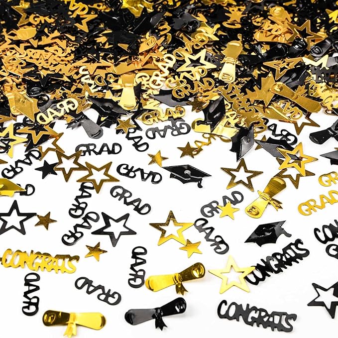 Gold and Black Graduation Confetti 2026, 1000 Pcs Congrats Grad Confetti Class of 2026 Party Table Centerpiece for 2026 Graduation Party Decorations