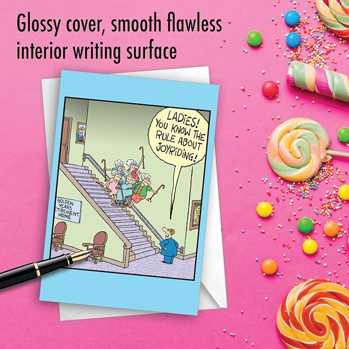 NobleWorks - 1 Funny Birthday Greeting Card w/ 5 x 7 Envelope For Women, Senior, Her - Bday Joyriding C8708BDG