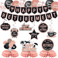 25Pcs Retirement Party Decorations for Women, Rose Gold Happy Retirement Banner Balloons Party Supplies, The Legend Has Retired Farewell Theme Honeycomb Centerpiece Swirl Decor