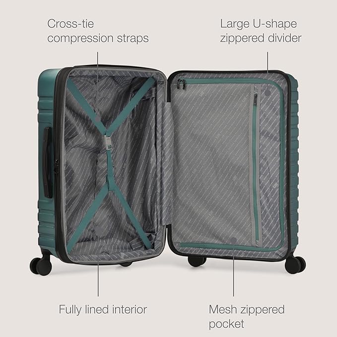 U.S. Traveler Boren Expandable Hardside Rugged Travel Luggage with 8 Spinner Wheels, Teal, 2-Piece Set