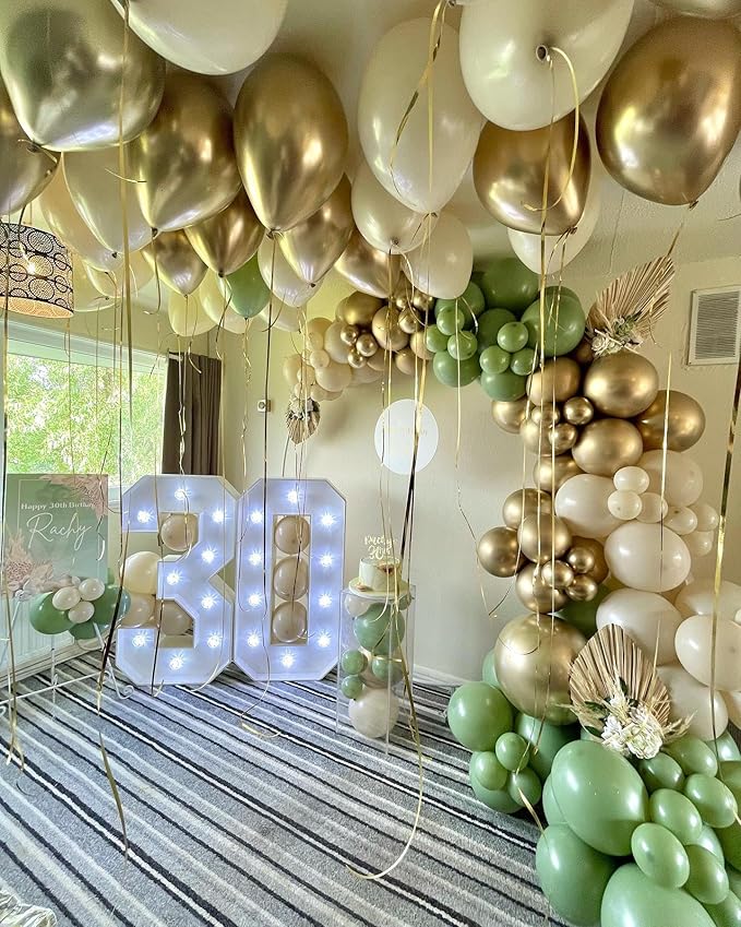 Sage Green Balloon Arch Kit, 142PCS Sage Green White Sand Gold Balloon Garland kit, 18 12 10 5 Inch Different Size Balloons for Baby Shower Bridal Shower Birthday Engagement Wild One Party Decorations