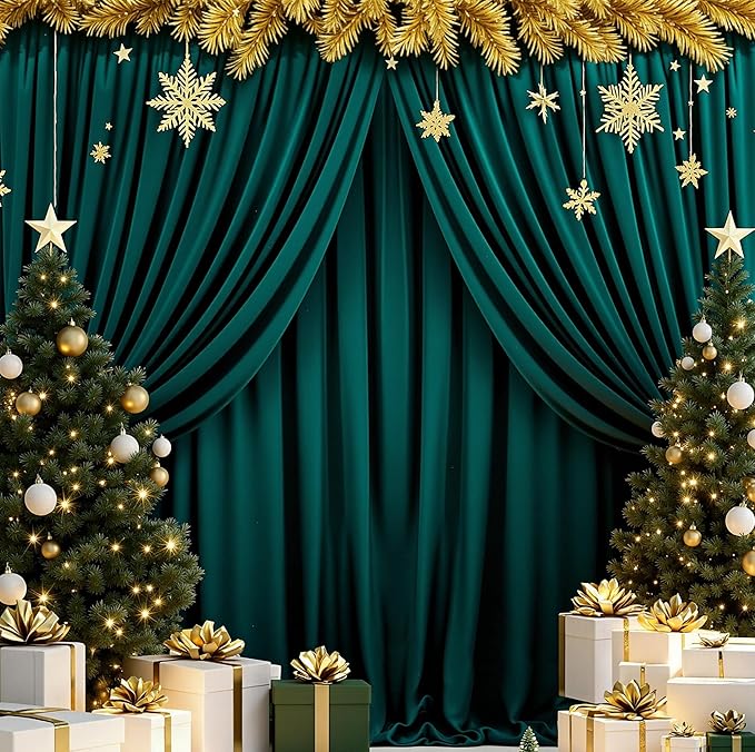 MEETSKY 10ft x 10ft Hunter Green Backdrop Curtains for Parties Wedding Curtain Rod Pocket Dark Green Photo Backdrop Sliding Drapes Backdrop Curtains for Photography, 5ft x 10ft, 2 Panels