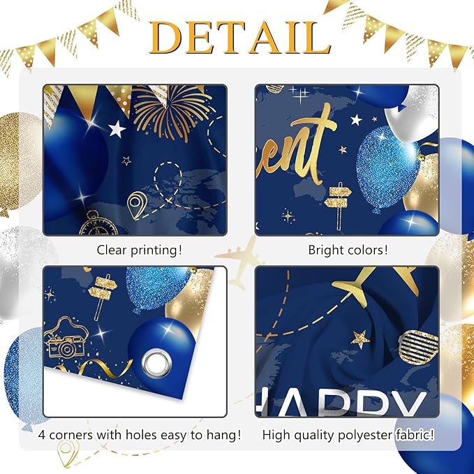 Mocsicka Retirement Party Decorations Blue and Gold Happy Retirement Backdrop Banner Retired Party Decorations Photo Booth Props (Blue Gold, 7x5ft)