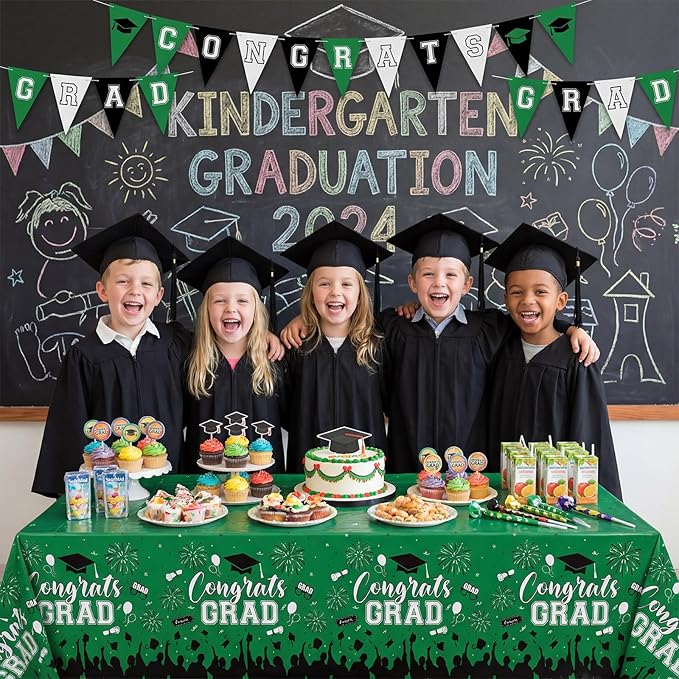 3 Pack Plastic Graduation Tablecloth, Graduation Decorations 2026 Disposable Rectangle Green Black Table Cover, 2026 Gongrats Grad Table Cloths for Graduation Party Decorations, 54x108Inch