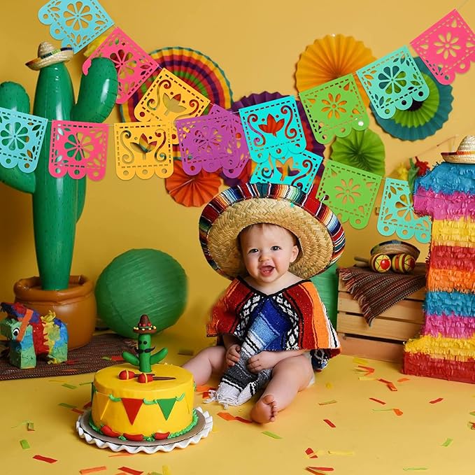 4 Mexican Fiesta Party Decorations Banners - Cinco de Mayo, Day of The Dead Papel Picado, Dia de Los Muertos Garland for Fiesta Birthday, Baby Shower, Festive Wall Decoration Flags