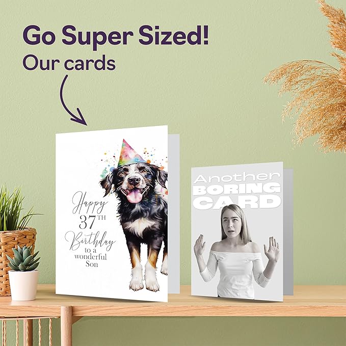 37th Birthday Cards for Son - Party Dog - Happy Birthday Card for 37 Year Old Son from Mom Dad, A5 Bday Man Men Him Greeting Cards Gift for Son Birthday Gifts