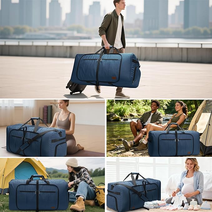 80L EXTRA LARGE Duffle Bag for Travel, 26" Foldable Travel Duffel Bag with Shoe Compartment for Men Women, Waterproof & Tear Resistant (Dark Blue, EXTRA LARGE, 80L)
