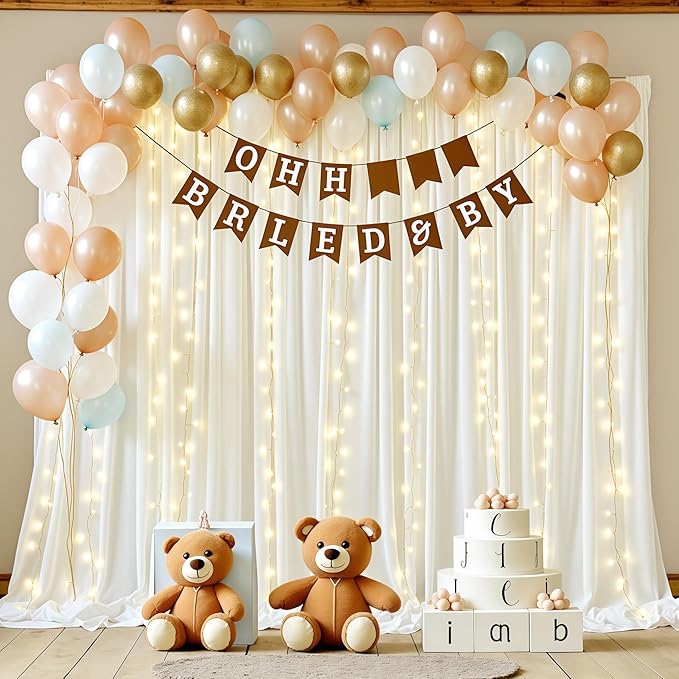 Cream White Backdrop Curtains with Lights for Wedding Parties,10x10FT Wrinkle Free Photo Backdrop Curtains Fabric Drapes for Baby Shower Ceremony Photography Photoshoot Decorations-5ft x 10ft 2 Panels