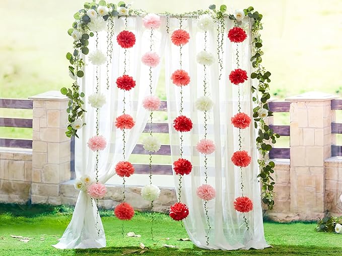 XIANNVXI Pink Tissue Paper Pom Pom Garlands Artificial Flowers Hanging Decorations 8.2ft Hanging Flowers Garland for Wedding Birthday Bridal Shower Party Spring Decorations 2PCS（Rose Pink Gradient）
