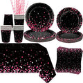 Pink Black Party Decoration - Pink and Black Birthday Party Tableware Supplies Includes Plates, Cups, Napkins, Tablecloth, Straws (20)