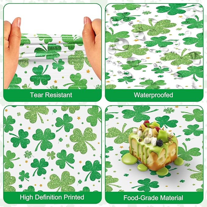 3 Pack St Patricks Day Tablecloth - Lucky Green Shamrock St Patrick's Tablecloths Set, Disposable Plastic St Patrick Table Cloth Cover for Happy St. Patrick's Day Dinner Table Decor Party Supplies