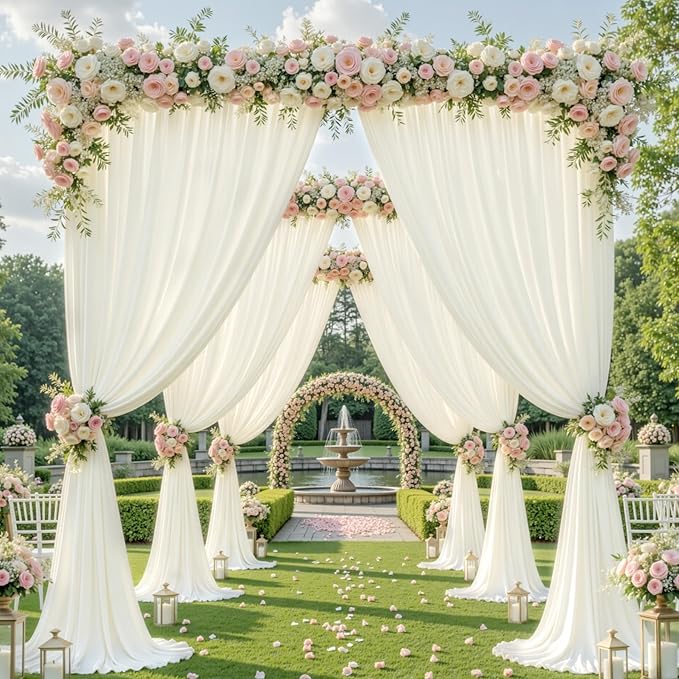16x10FT Cream White Backdrop Curtain for Wedding Parties, Wrinkle Free Polyester Photography Backdrop Drapes for Wedding Baby Shower Birthday Parties Stage Background Stand Decorations 4x10ft,4 Panels