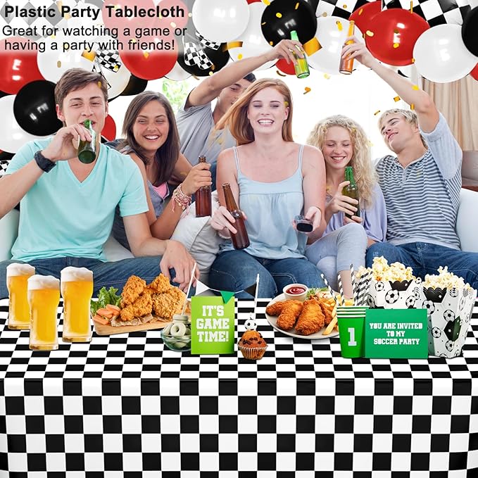 6 Pack Black and White Gingham Tablecloth Rectangular Buffalo Checkered Tablecloths Disposable Plastic Plaid Table Cover for Parties, Outdoor Picnic, Birthday, Wedding, Camping 54 × 108 Inch