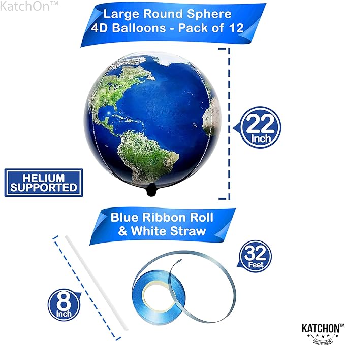 KatchOn, Globe Balloons Set - 22 Inch, Pack of 12 | World Balloons for Around the World Party Decorations | Earth Balloon for Earth Day Decorations, International Party Decoration | Travel Theme Party