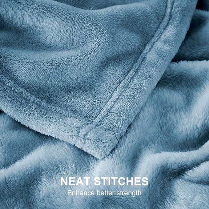 Hansleep Fleece Washed Blue Full Blanket, Super Soft Flannel Fuzzy Plush Cozy Blanket for All Seasons, Washed Blue, Full 84x90 Inches