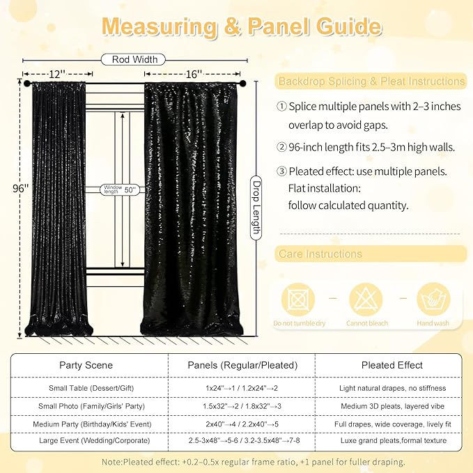 Black Sequin Backdrop 4 Panels 2FTx8FT Halloween Backdrop Curtains Party Backdrop Wedding Baby Shower Decoration