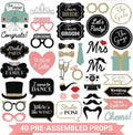 Fully Assembled Wedding Photo Booth Props - Set of 40 - Gold, Pink, Teal, & Silver Selfie Signs - Wedding Party Supplies & Decorations - Cute Designs with Real Glitter - Did We Mention No DIY