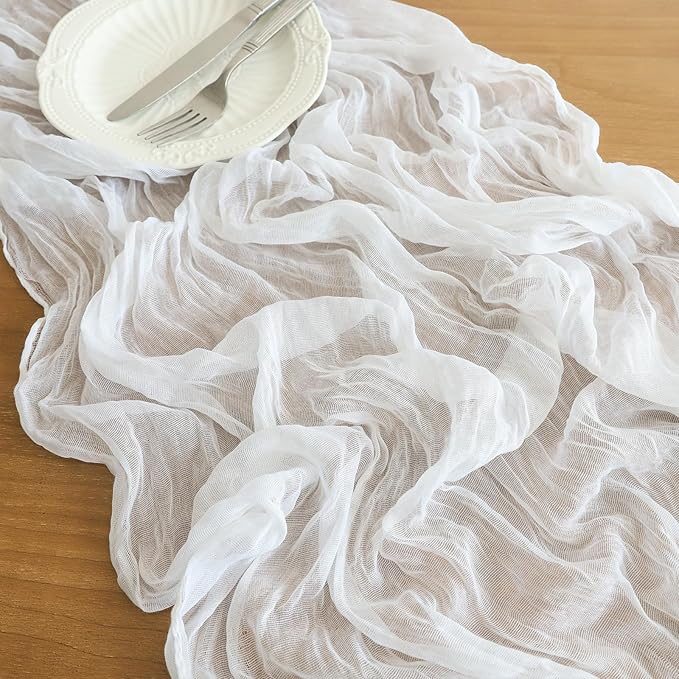 Ivory White Table Runner, 10FT Rustic White Table Runner 35*120inch Boho Table Runners for Wedding Bridal Shower Baby Shower Table Centerpiece Decorations