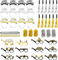 New Years Eve Party Supplies 2026 – 48 PCS Celebration Kit with Headbands, Glasses, Necklaces, Noise Makers& Wristbands – Gold Silver Happy New Year Decorations