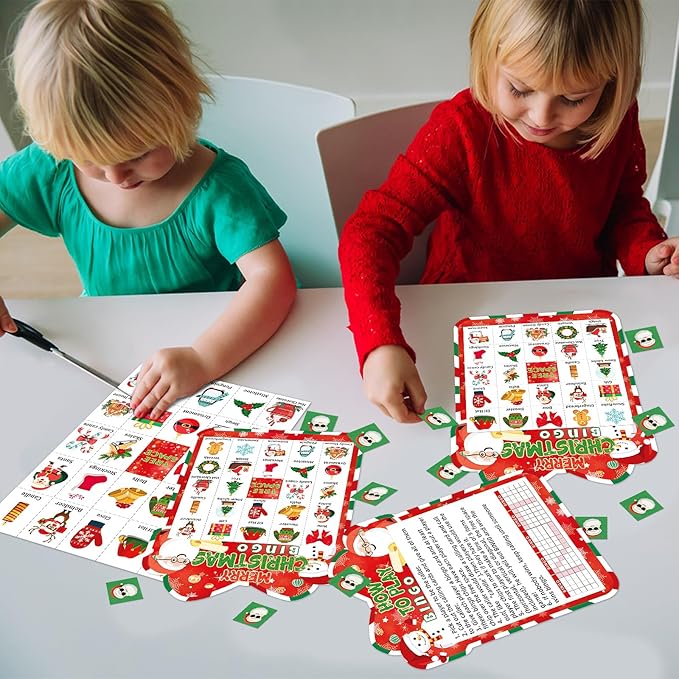 Christmas Bingo Cards Game Set - Xmas Festive Holiday Party Supplies for Kids and Adults, 24 Players, Merry Christmas Themed Bingo Cards for School Classroom, Family Activities, Seasonal Party Favors