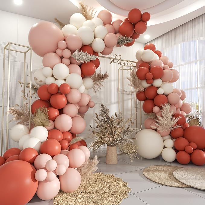 Dusty Orange White Nude Pink Balloon Garland Arch Kit, 160Pcs Boho Latex Balloons Different Size 18 12 10 5 inch for Birthday Bridal Baby Shower Gender Reveal Wedding Retirement Party