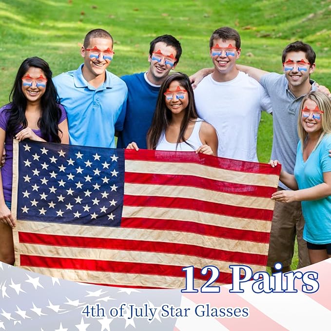 12 Pairs Star Sunglasses Bulk 4th of July Star Glasses Rimless Patriotic Fourth of July Star Shaped Party Sunglasses
