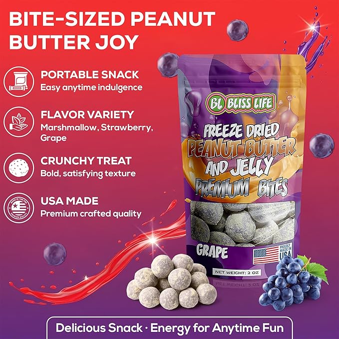 Freeze Dried PB&J Marshmallow Candy Exotic new TikTok Trend Unique Novelty Snack that Melts in your Mouth 2oz