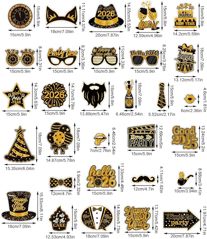 30 PCS New Year Photo Booth Props 2026, New Year’s Eve Photo Booth Props, New Year Decorations, New Year’s Eve Party Supplies Favors for Pictures
