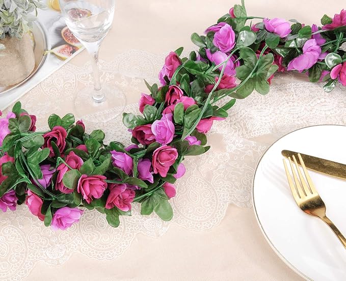 Miracliy 8Pcs 66FT Purple Flower Garland, Artificial Rose Floral Vines Fake Hanging Spring Flower Garland for Wall Backdrop Wedding Arch Tea Party Door Mantle Decoration