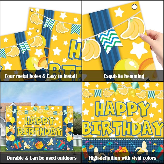 5x3ft Yellow Cowboy Cartoon Theme Backdrop Cartoon Banana Photography Background Kids Boys Girls Birthday Party Decorations Photo Booth Banner Props