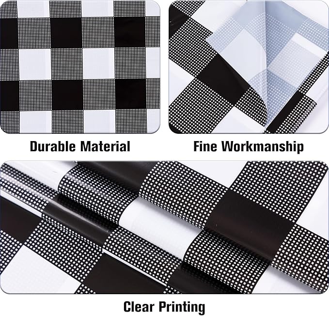 Kesfey 3 Packs Black Gingham Tablecloths 54 x 108 inch Black and White Checkered Tablecloth Disposable Plastic Plaid Picnic Tablecover Waterproof Fall Checkered Table Cloth for Camping Halloween Party