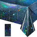 1Pcs Iridescent Space Tablecloths, Disposable Plastic Blue Galaxy Table Cloth Rectangle Table Covers for Space Starry Night Star Theme Party Birthday Party Decorations, 54x108 Inch