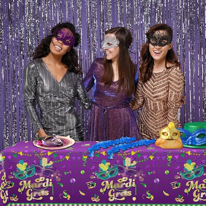HAKOTI Carnival Party Decorations,3Pack Masquerade Mask Tablecloth Carnival Rectangle Table Cover New Orleans Theme Table Decoration for Birthday Dancing Party Supplies