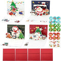 4 Christmas Cards Pack Small Pop Up Christmas Gift Cards with 24 Envelopes Stickers,3D Cute Holiday Greeting Card Santa Snowman,can be given to friends, family, children, boys and girls (baise)