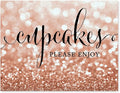Andaz Press Wedding Party Signs, Glitzy Rose Gold Glitter, 8.5x11-inch, Cupcakes Please Enjoy, 1-Pack, Bokeh Colored Party Supplies