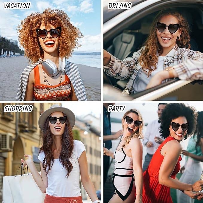 6 Pack Bachelorette Sunglasses Heart Shaped Sunglasses Vintage Heart Glasses for Women Wedding Party Decor