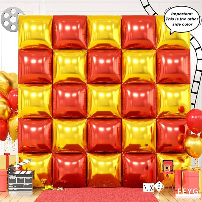Metallic Red Black and Gold Double Sided Square Foil Balloons Wall,19 Inches Chrome Foil Balloons Tunnel Arch Kit for Bachelorette,Anniversary,Wedding,Birthday,2026 Graduation Party Decorations