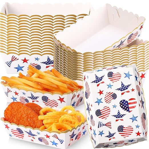 36 Pack Patriotic Plates Paper Food Trays Patriotic Food Boats Disposable American Flag Nacho Snack Taco Hot Dog Holder Serving Trays for Labor Day Veteran Day Party Decor Supplies(Star)