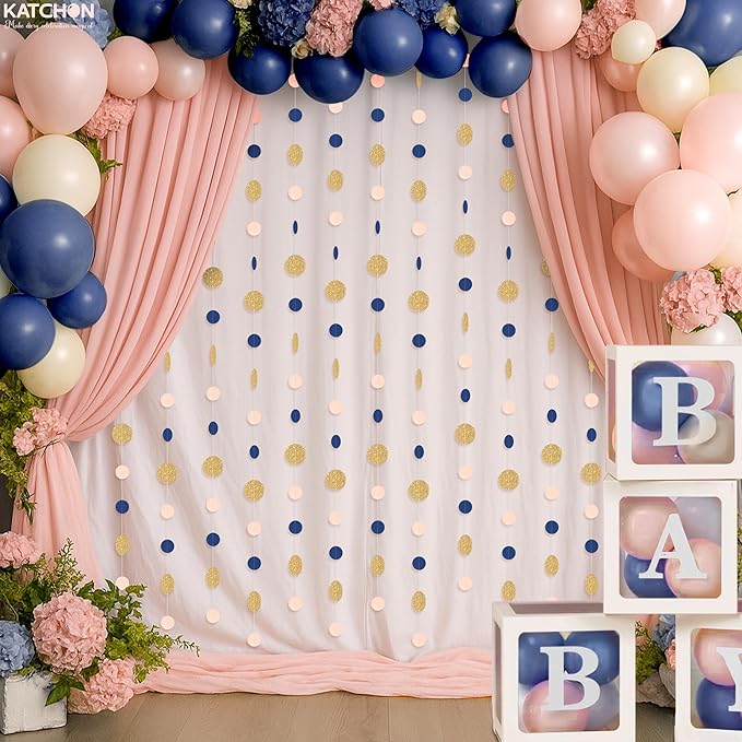 KatchOn, Circle Dots Paper Garland - 65 Feet, Pack of 5 | Colorful Birthday Garland for Pink Gold Birthday Decorations | Blue Gold Hanging Decorations for Wedding, Baby Shower, Bridal, Classroom Decor