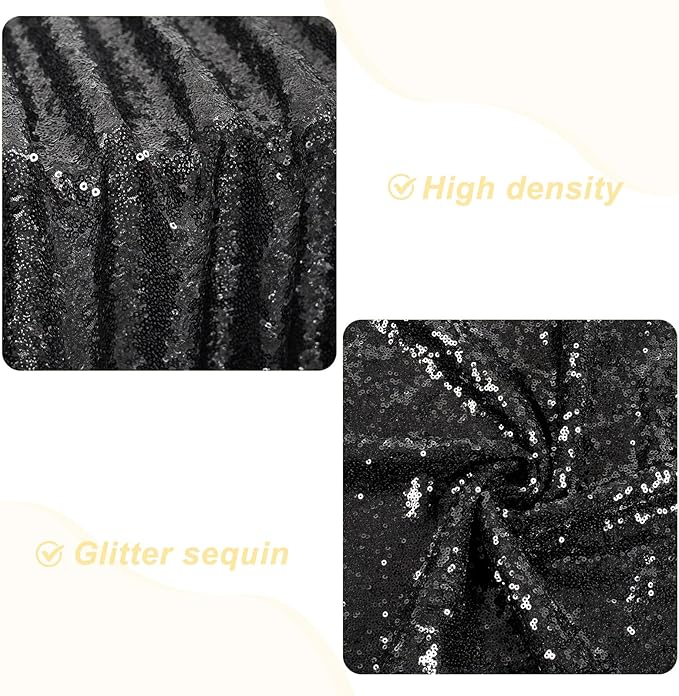 PartyDelight Black Sequin Backdrop 6x7ft - High Density 3mm Shimmer Sequin Background with 4-Inch Rod Pocket, Sparkly Photography Curtain for Birthday, Prom, Studio & Event Decor